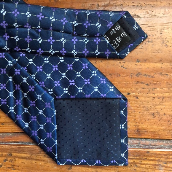 TIE SHOP ROMA SETA SEIDE Mens Tie Made in Italy 100% Silk Blue Square Flower - Picture 9 of 11